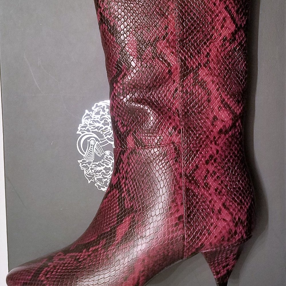 Vince Camuto Burgundy Snake Print Heeled Boots